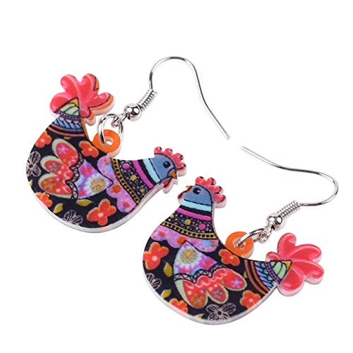 BONSNY Acrylic Drop Hen Chicken Earrings Funny Farm Design Lovely Gift For Women By The Bonsny (Red) - Image 2