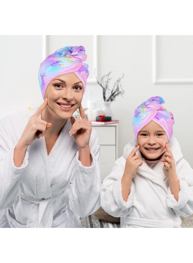 Basumee Basumee Microfiber Hair Towel Wrap for Kids 2 Pack Rapid Drying Hair Towel with Button Hair Turbans for Wet Hair Wraps Head Towel Wrap for Women and Girls, Colorful Unicorn - Image 2