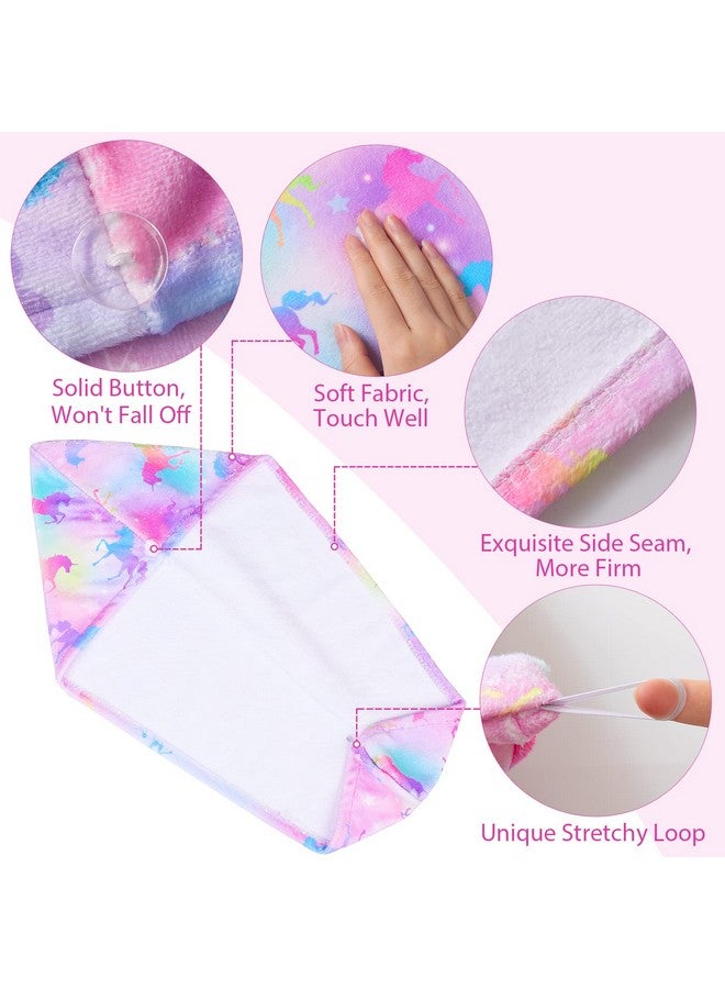 Basumee Basumee Microfiber Hair Towel Wrap for Kids 2 Pack Rapid Drying Hair Towel with Button Hair Turbans for Wet Hair Wraps Head Towel Wrap for Women and Girls, Colorful Unicorn - Image 4