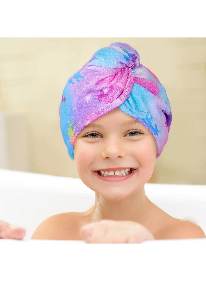 Basumee Basumee Microfiber Hair Towel Wrap for Kids 2 Pack Rapid Drying Hair Towel with Button Hair Turbans for Wet Hair Wraps Head Towel Wrap for Women and Girls, Colorful Unicorn - Image 3