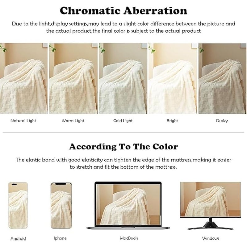 Loquat Soft Twin Blanket, Twin Blanket for Couch, Ivory Premium Silky Flannel Fleece 3D Checkered Lightweight Bed Blanket for Women, Super Soft Blanket for All Season Use - Image 5