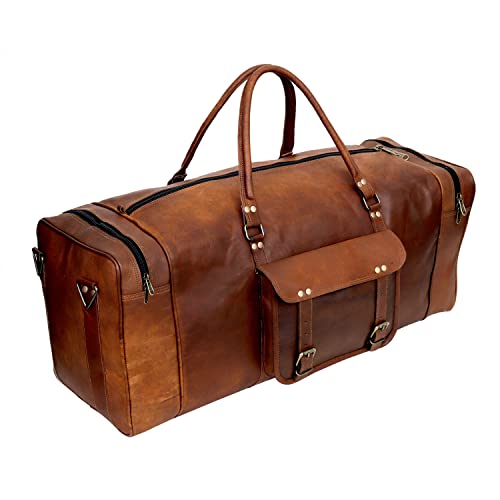 cuero Leather 24 Inch Luggage Handmade Duffel Bag Carryall Weekender Travel Overnight Gym Sports Carry On Duffel Bag For Men And Women - Image 3
