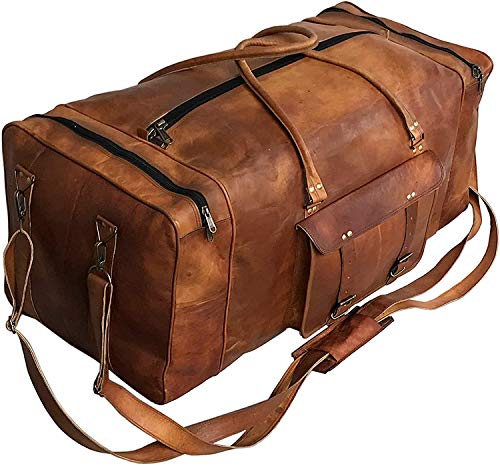 cuero Leather 24 Inch Luggage Handmade Duffel Bag Carryall Weekender Travel Overnight Gym Sports Carry On Duffel Bag For Men And Women - Image 1
