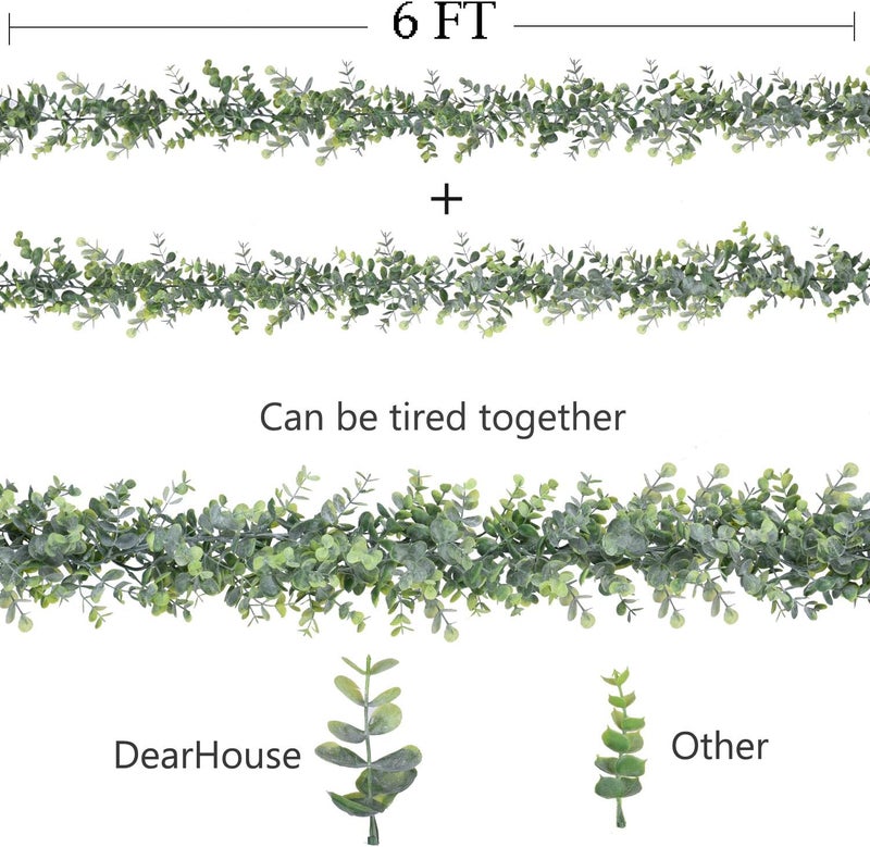 DearHouse Faux Eucalyptus Garland Plant, 2 Pack Artificial Vines Hanging Eucalyptus Leaves Greenery Garland for Wedding Backdrop Arch Wall Decor, 6 Feet/pcs UV Protected Indoor Outdoor - Image 2