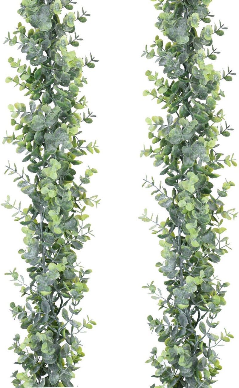 DearHouse Faux Eucalyptus Garland Plant, 2 Pack Artificial Vines Hanging Eucalyptus Leaves Greenery Garland for Wedding Backdrop Arch Wall Decor, 6 Feet/pcs UV Protected Indoor Outdoor - Image 1