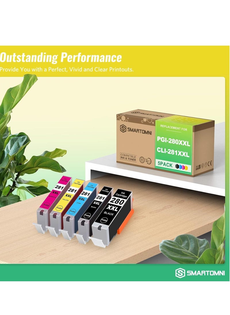 KASTWAVE Compatible Ink Cartridges for Canon 280 281XXL PGI280XXL CLI281XXL 5 Pack for PIXMA TS702 TR7520 TS6120 TS8220 TR8520 TR8622 TS9100 TS9120 TS9521C