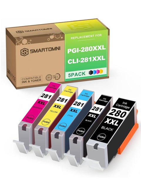 KASTWAVE Compatible Ink Cartridges for Canon 280 281XXL PGI280XXL CLI281XXL 5 Pack for PIXMA TS702 TR7520 TS6120 TS8220 TR8520 TR8622 TS9100 TS9120 TS9521C