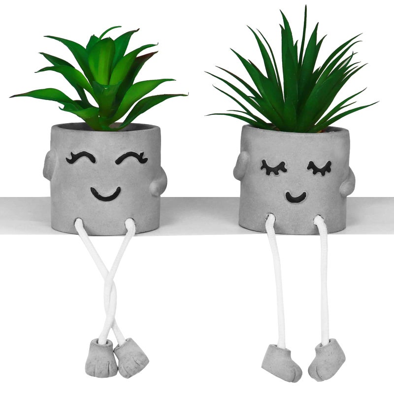 Zerzsy Faux Succulents in Cement Pots with Hanging Leg  Potted Mini Fake Plants for Desk Decor Kitchen Shelf decor  office Decor for Women Bathroom Shelf Plants Decoration- Set of 2 - Image 1
