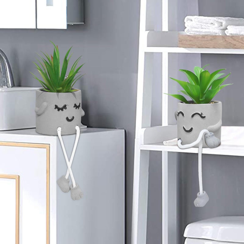 Zerzsy Faux Succulents in Cement Pots with Hanging Leg  Potted Mini Fake Plants for Desk Decor Kitchen Shelf decor  office Decor for Women Bathroom Shelf Plants Decoration- Set of 2 - Image 5