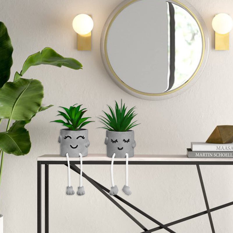 Zerzsy Faux Succulents in Cement Pots with Hanging Leg  Potted Mini Fake Plants for Desk Decor Kitchen Shelf decor  office Decor for Women Bathroom Shelf Plants Decoration- Set of 2 - Image 4