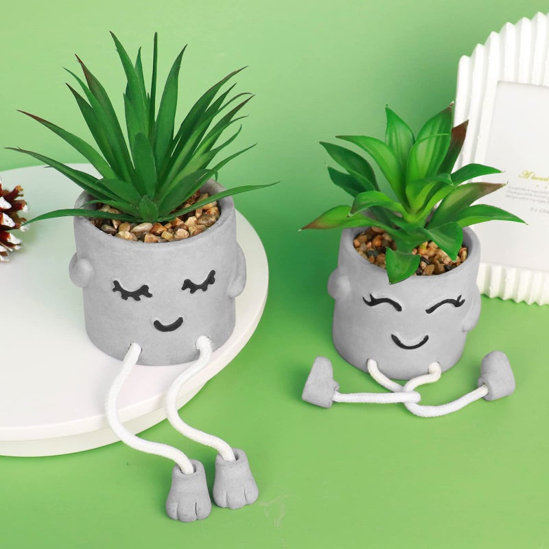 Zerzsy Faux Succulents in Cement Pots with Hanging Leg  Potted Mini Fake Plants for Desk Decor Kitchen Shelf decor  office Decor for Women Bathroom Shelf Plants Decoration- Set of 2 - Image 3