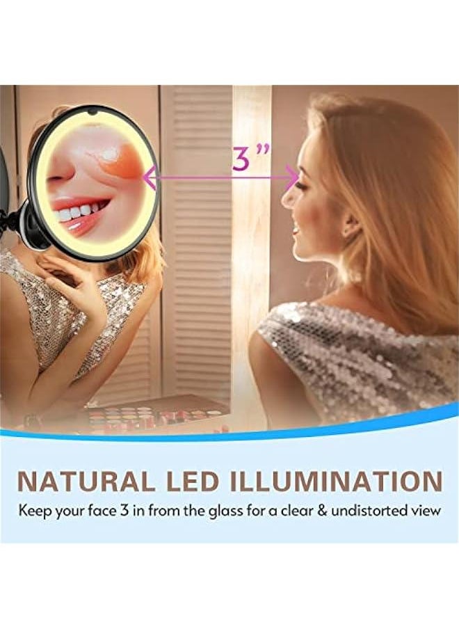 Enhanced 10x Illuminated Cosmetic Mirror with Touch Function, Secure Suction Cup, and 360° Swivel Arm, Lighted Magnifying Mirror for Household, Restroom Vanity, and Trips