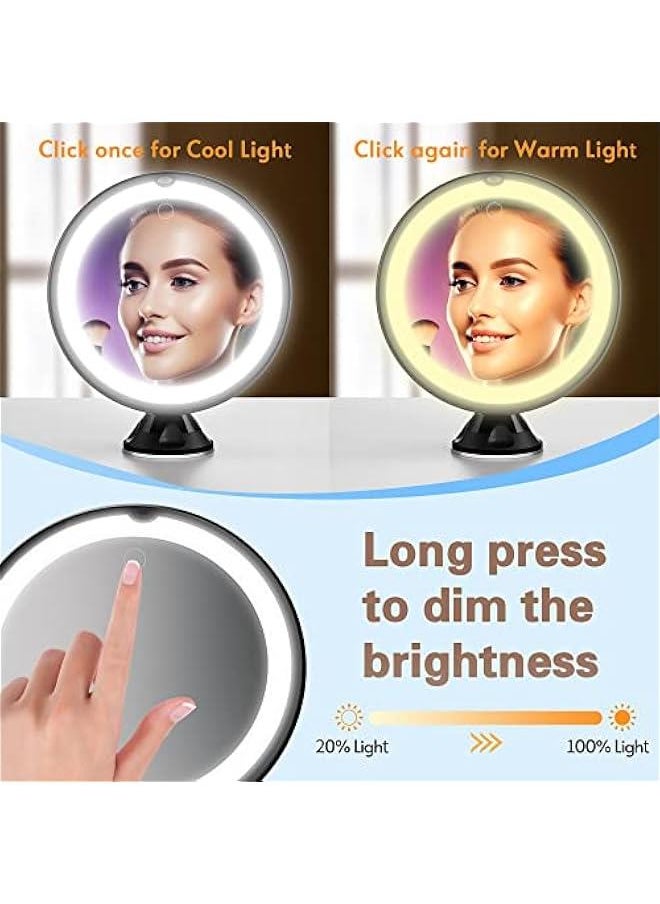 Enhanced 10x Illuminated Cosmetic Mirror with Touch Function, Secure Suction Cup, and 360° Swivel Arm, Lighted Magnifying Mirror for Household, Restroom Vanity, and Trips