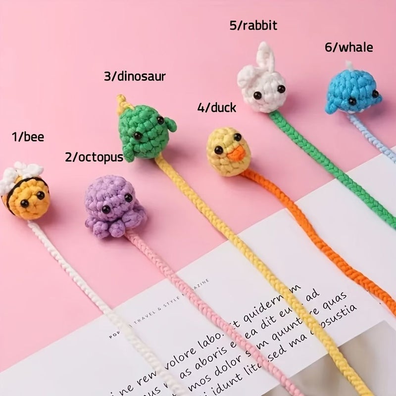 Handmade Crochet Animal Bookmarks 4 Pcs Rabbit Whale Chick Octopus Cute Little Yellow Duck - Image 5
