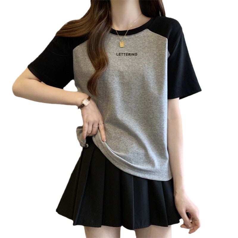 Women's Short Sleeve Alphanumeric Print T-Shirt Casual Plus Size Contrast Drawstring Top - Image 5