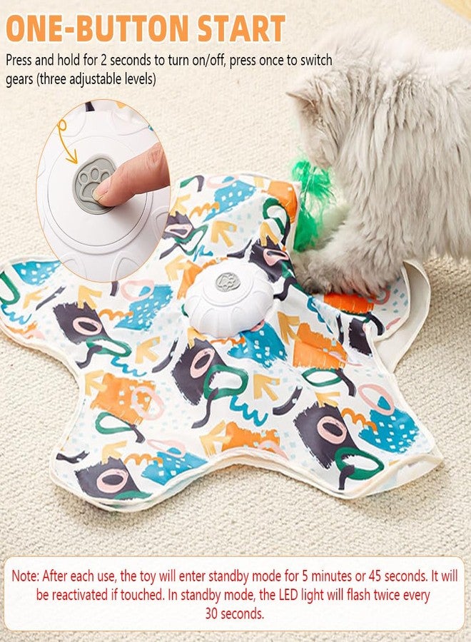 Qpets® Automatic Cat Toy with Hideaway Plush Cave, Motorized Rotating Feather & Butterfly Teaser - Interactive Cat Enrichment for Indoor Cats, Cozy Flower Mat, Pom-Pom Tails - Image 4