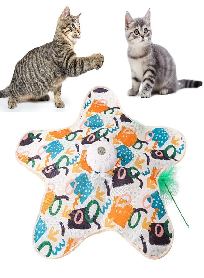 Qpets® Automatic Cat Toy with Hideaway Plush Cave, Motorized Rotating Feather & Butterfly Teaser - Interactive Cat Enrichment for Indoor Cats, Cozy Flower Mat, Pom-Pom Tails - Image 1