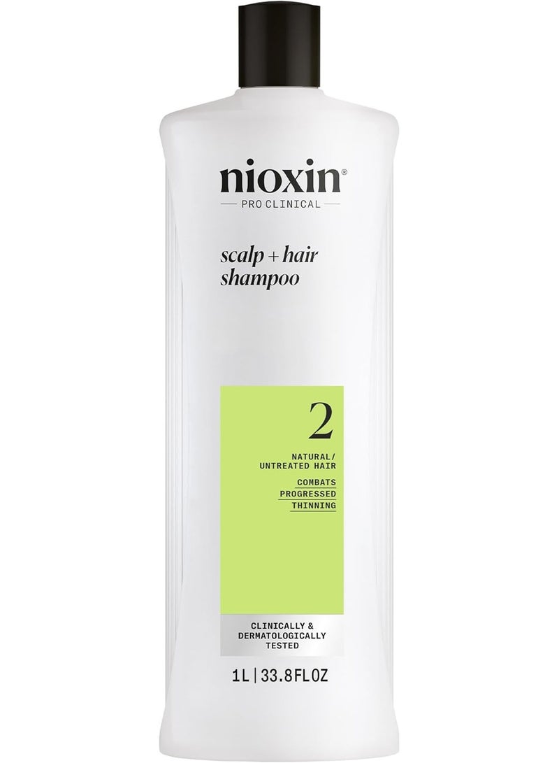 Nioxin Scalp + Hair Thickening System 2 Shampoo 1L, Professional Cleanser for Natural Hair with Progressed Thinning Appearance, Scalp Care & Fuller-Looking Hair