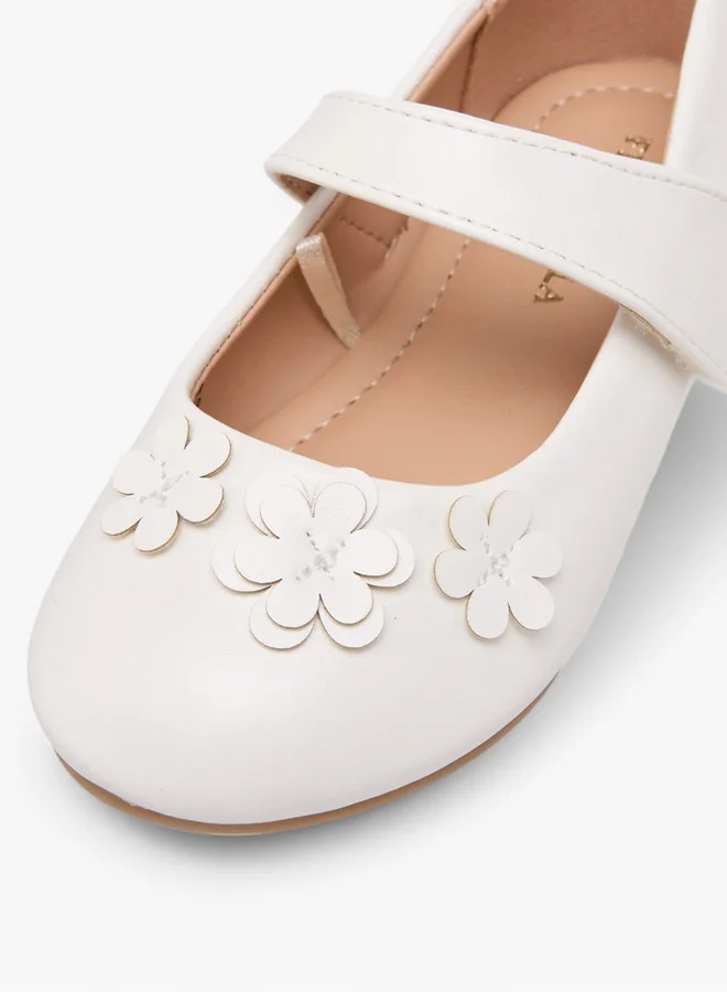 Flora Bella By Shoexpress Girls Floral Applique Ballerina Shoes with Hook and Loop Closure