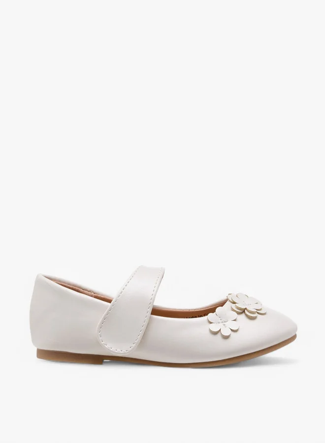 Flora Bella By Shoexpress Girls Floral Applique Ballerina Shoes with Hook and Loop Closure