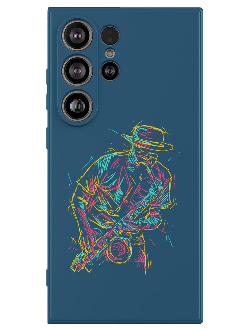 Theodor Protective Slim Fit Case Liquid Silicone Cover with Full Body Protection Anti-Scratch Shockproof Case For Samsung Galaxy S25 Ultra (Blue) - Abstract saxophone - Image 1