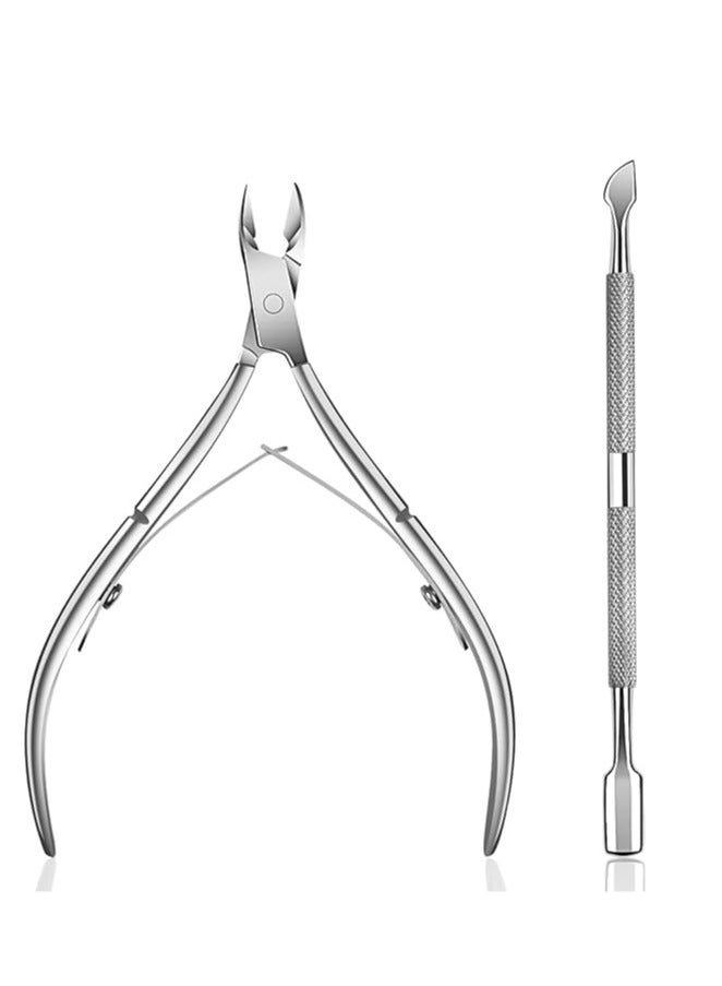 طقم أدوات احترافي لإزالة الجلد الميت من قطعتين، مقص معدني لقص الجلد الميت مع أداة دفع الجلد الميت وقاطع الجلد الميت، مجموعة مقص الجلد الميت، أداة مانيكير وباديكير - Image 1