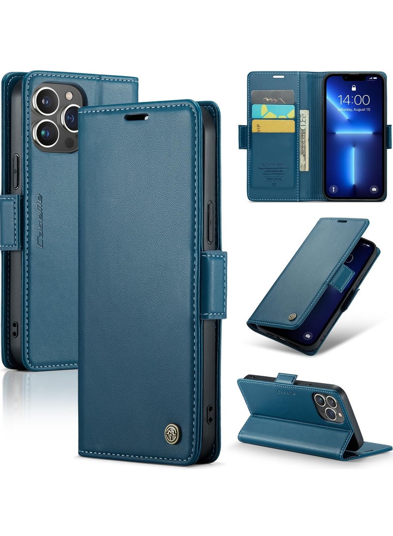 CaseMe Phone Case Luxury PU Leather Design Anti Fingerprint 023 Flip Cover Card Slot Holder Cover For Iphone 13 Pro Max (Blue) - Image 1