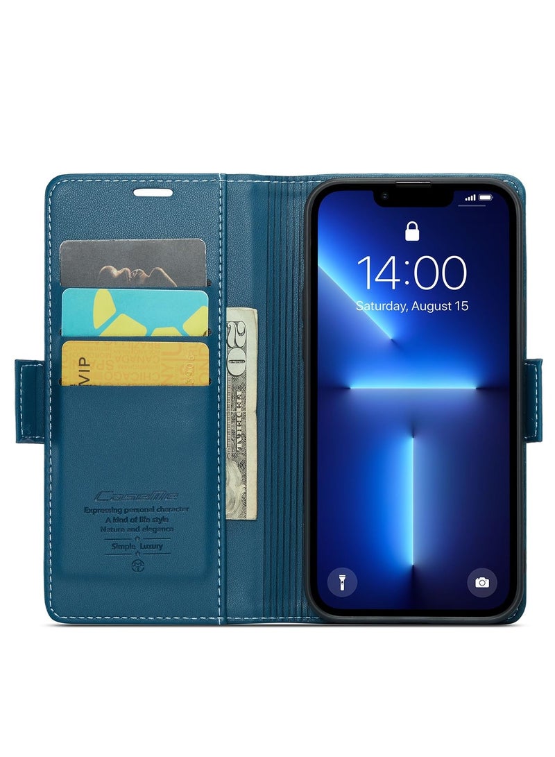 CaseMe Phone Case Luxury PU Leather Design Anti Fingerprint 023 Flip Cover Card Slot Holder Cover For Iphone 13 Pro Max (Blue) - Image 2