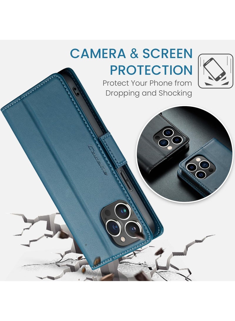 CaseMe Phone Case Luxury PU Leather Design Anti Fingerprint 023 Flip Cover Card Slot Holder Cover For Iphone 13 Pro Max (Blue) - Image 3