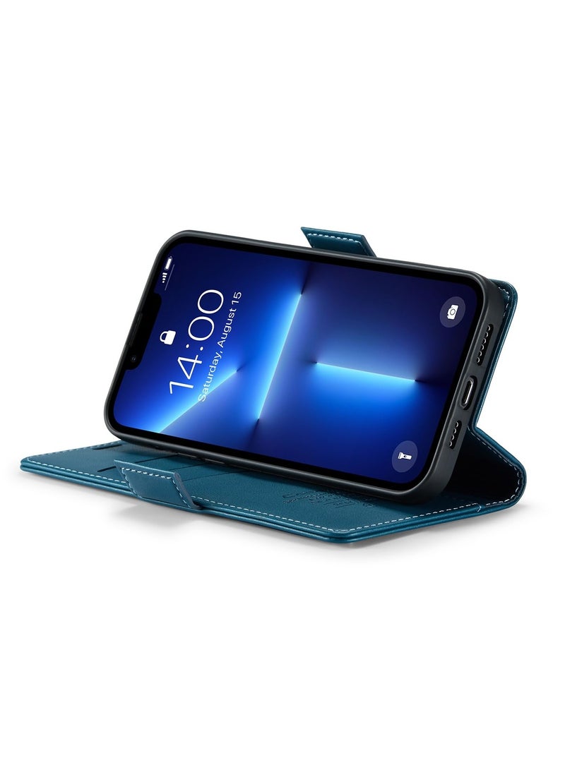 CaseMe Phone Case Luxury PU Leather Design Anti Fingerprint 023 Flip Cover Card Slot Holder Cover For Iphone 13 Pro Max (Blue) - Image 4