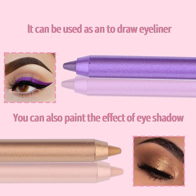 RoseFlower 12 Colors Glitter Eyeliner Set Coloured Eyeliner Neon Eyeshadow Pencil with Green Blue Burgundy Black White Eye Liners Pigmented Waterproof Long Lasting Eye Liner Christmas Makeup Gift Kit - Image 5