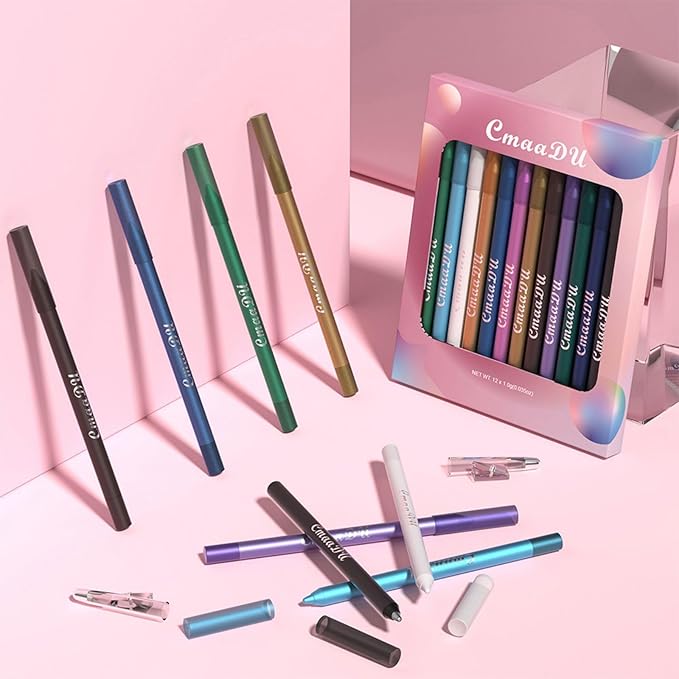 RoseFlower 12 Colors Glitter Eyeliner Set Coloured Eyeliner Neon Eyeshadow Pencil with Green Blue Burgundy Black White Eye Liners Pigmented Waterproof Long Lasting Eye Liner Christmas Makeup Gift Kit - Image 3