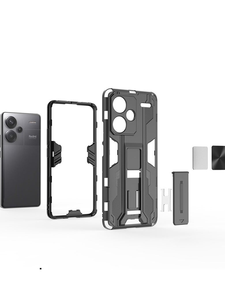 Generic Case for Xiaomi Redmi Note 13 Pro+ 5G/Plus 5G, Ultra-thin Protective Silicone TPU Shockproof Hybrid Hard PC Phone Cover, with Foldable Hidden Form Bracket  - Image 4