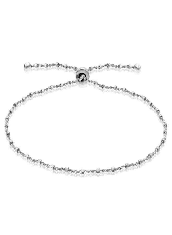 SEA OF ICE Sterling Silver 1mm Diamond-Cut Alternate Bead Rolo Chain Adjustable Bracelet for Women. - Image 1