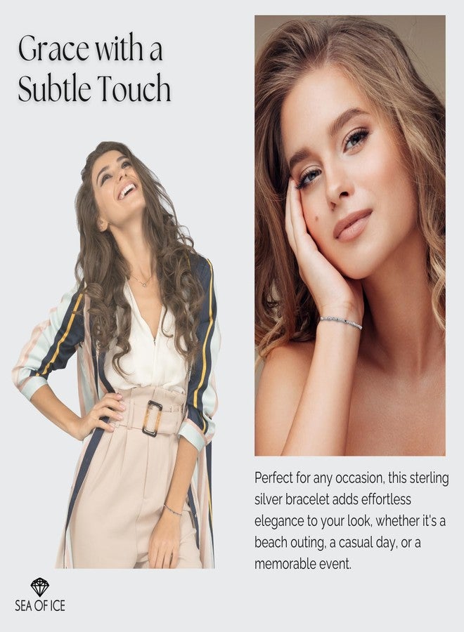 SEA OF ICE Sterling Silver 1mm Diamond-Cut Alternate Bead Rolo Chain Adjustable Bracelet for Women. - Image 3