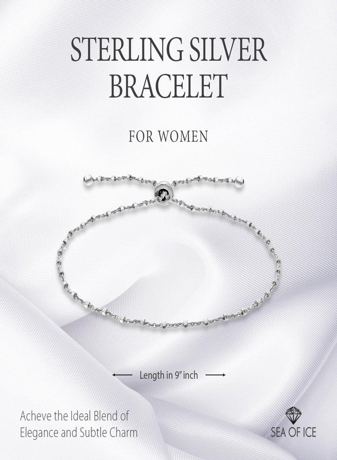 SEA OF ICE Sterling Silver 1mm Diamond-Cut Alternate Bead Rolo Chain Adjustable Bracelet for Women. - Image 2