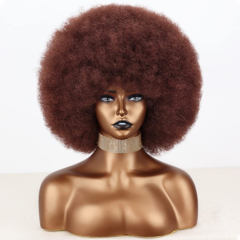 Xinran 8 inch Short Afro Kinky Wig for Black WomenNatural 70s Afro Wigs for Women Short Afro Puff wigsAuburn