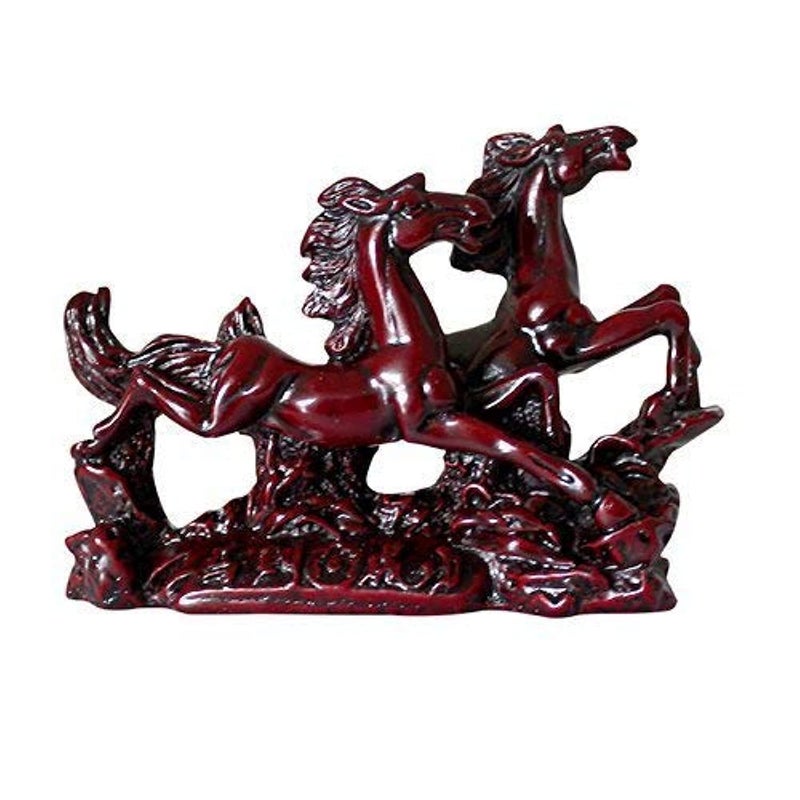 Petrichor Polyresin Victory Galloping Red Running Horses Pair Figurine for Positive Energy Vibrations Red 55 in X 4 in X 25 in - Image 1
