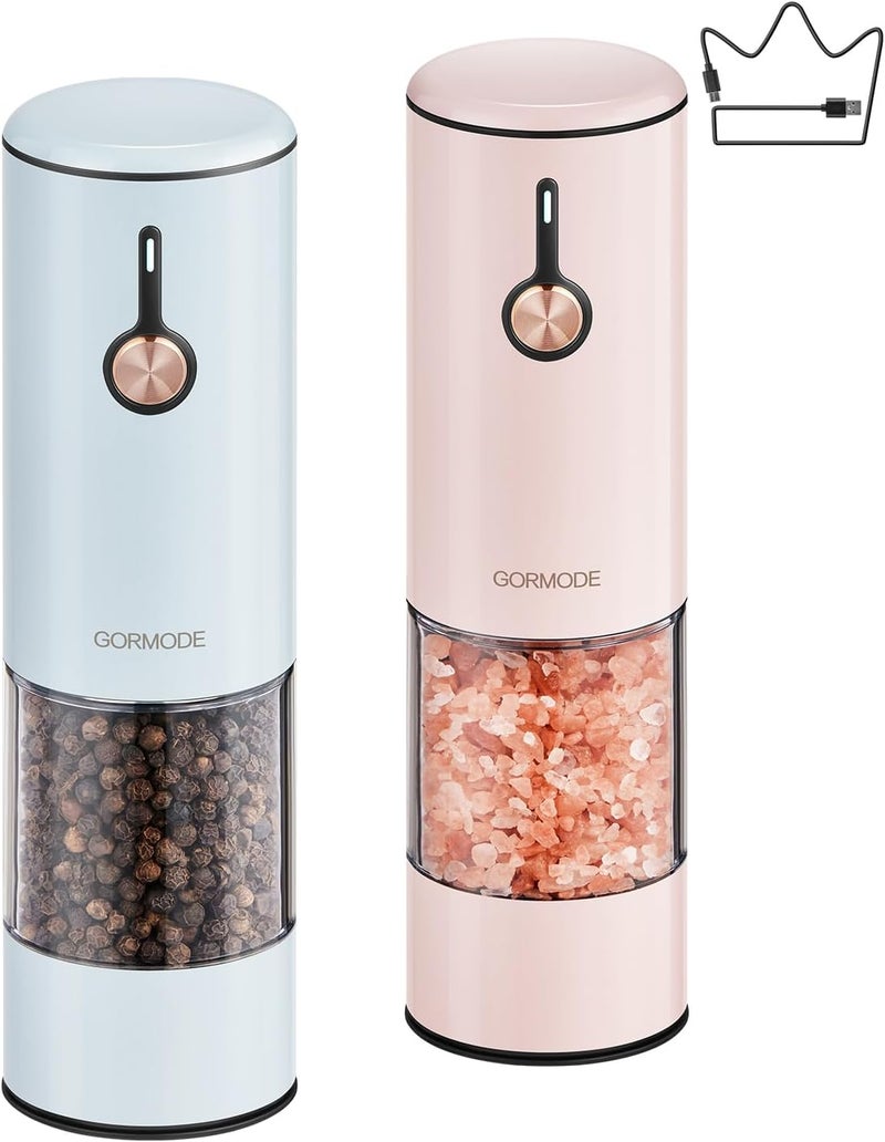 GORMODE Electric Pepper Grinder and Salt Mill Set - Large Capacity USB Rechargeable Automatic Grinder with Dual LED Lights, One-Handed Operation & Slide Cover - Brushed Stainless Steel - Image 1
