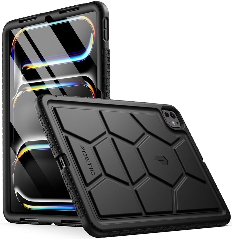 Poetic TurtleSkin Case for iPad Pro 11 Inch (M5) 2025/ (M4) 2024, Heavy Duty Shockproof Rugged Kids Friendly Drop Protection Silicone Cover Case, Black - Image 1