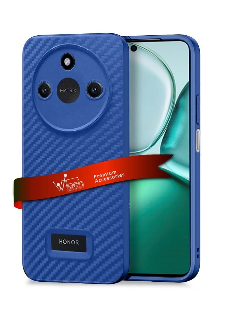 دبليو تيك غطاء جراب نسيج من ألياف الكربون من السيليكون السائل من Honor X9c Smart 5G 2024 - أزرق كحلي - Image 1