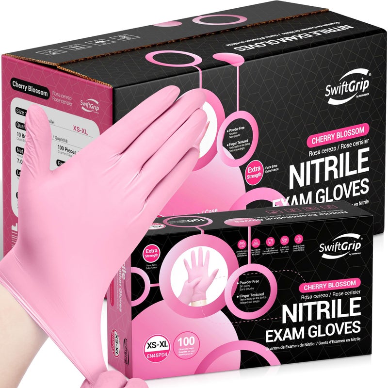 SwiftGrip Nitrile Exam Gloves, 4 Mil, Medium, Cherry Blossom, Food Safe Gloves Disposable Latex Free, Powder Free for Cleaning Supplies, Esthetician, Hair Dye, Tattoo Supplies (Box of 1000) - Image 1
