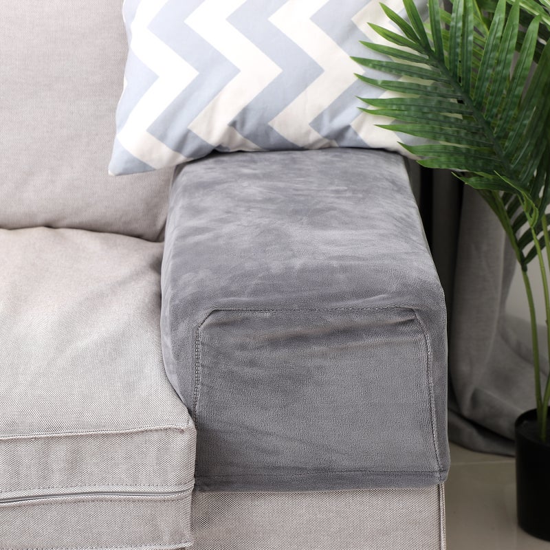 2pcs 2Pcs Universal Sofa Armrest Cover Elastic Armrest Protector Color Armrest Protective Cloth (Grey) - Image 5