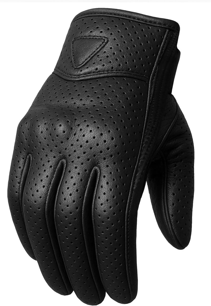 Jackets 4 Bikes Premium Men's Motorcycle Leather Perforated Cruiser Protective Gel Gloves - Image 1
