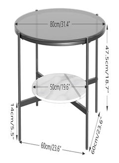 AGD Coffee Table,2-Tier Round  Luxury Modern Center Table with Large Glass Top and Low Sintered Stone Storage Shelf, Home Sofa Side Furniture for Living Room Grey  - Image 2