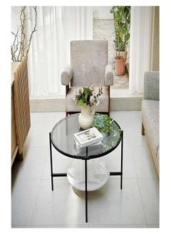 AGD Coffee Table,2-Tier Round  Luxury Modern Center Table with Large Glass Top and Low Sintered Stone Storage Shelf, Home Sofa Side Furniture for Living Room Grey  - Image 3