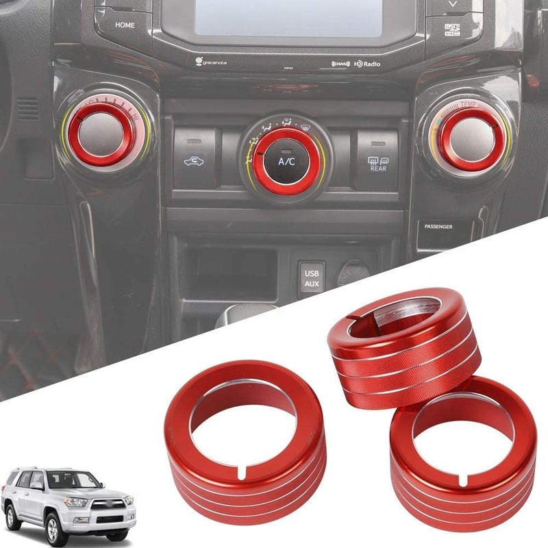 غطاء مفتاح تكييف الهواء JeCar 4Runner من سبائك الألمنيوم 4Runner ملحقات تزيين للسيارة لتويوتا 4Runner 2010 2011 2012 2013 2014 2015 2016 2017 2018 2019 أحمر 3 قطع