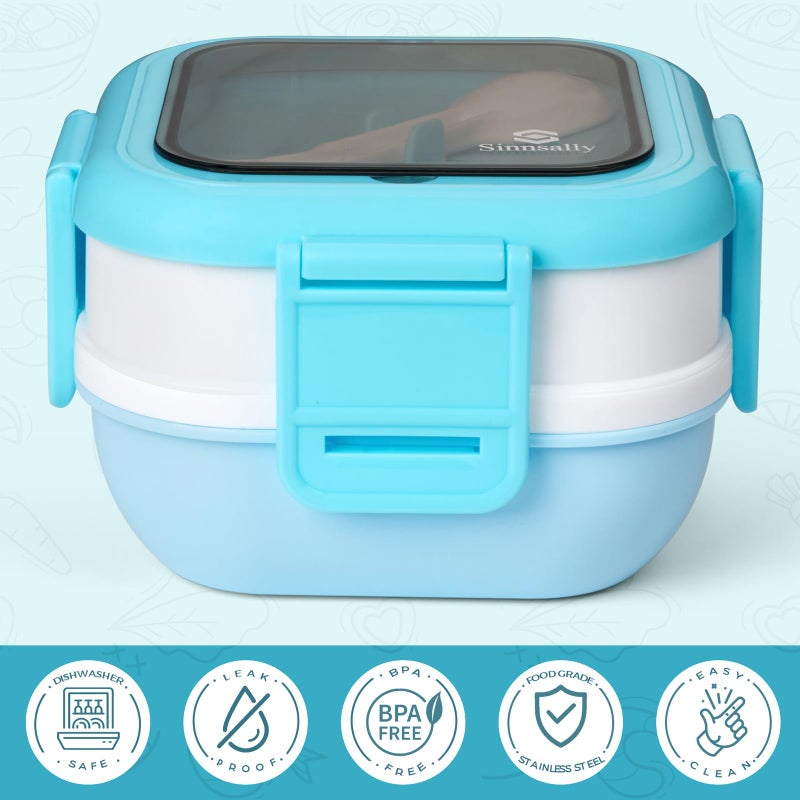 Sinnsally Bento Box Adult Lunch Box with Stainless Steel Container,Metal Lunchable Food Storage Container with Sauce Jar (Blue) - Image 5