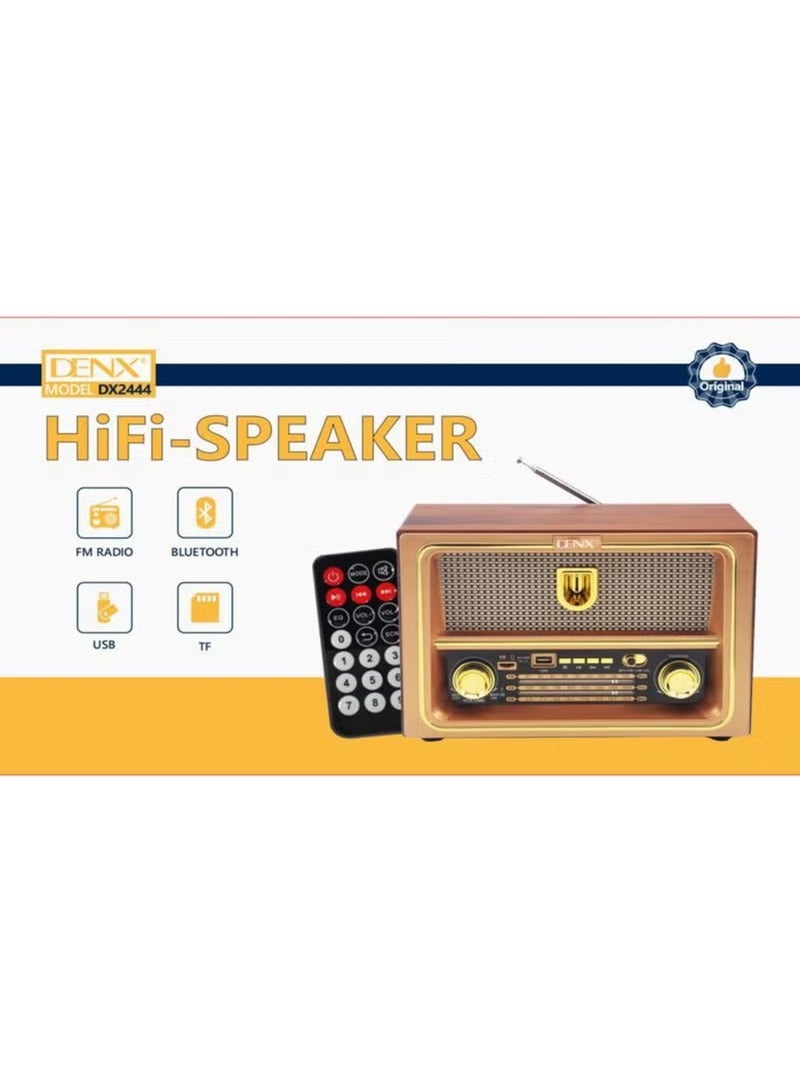Denx Rechargeable Retro HI-FI FM Radio with Bluetooth, USB, SD Card & Remote Control – Portable Vintage Speaker with Large Battery - Image 2