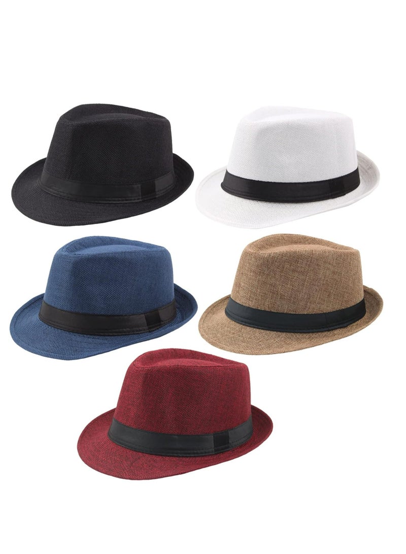 Oasisgalore 5 Pack Short Brim Fedora Classic Summer Beach Sun Hat Panama Cap for Men Women - Image 1